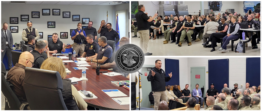 Collage of three image showing people listening to a speaker