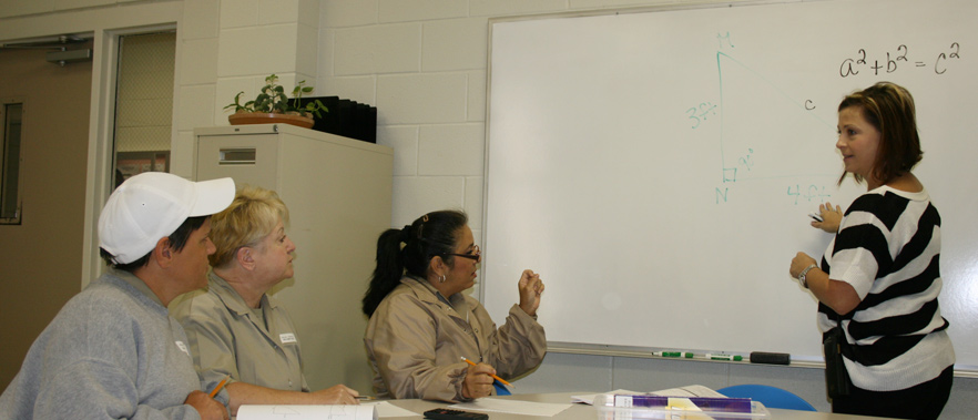 Inmates learning in a classroom.