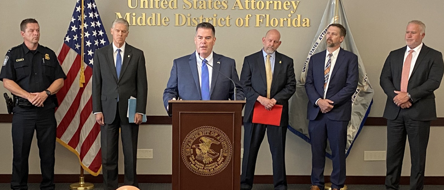 Federal Bureau of Prisons (FBOP) Southeast Regional Director Shannon Phelps speaking at a press conference