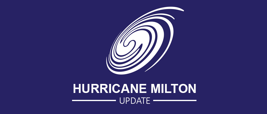 Graphic of a hurricane with text that reads Hurricane Milton Update