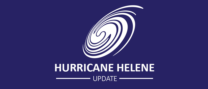 Image of a hurricane silhouette and text that reads Hurricane Helene Update